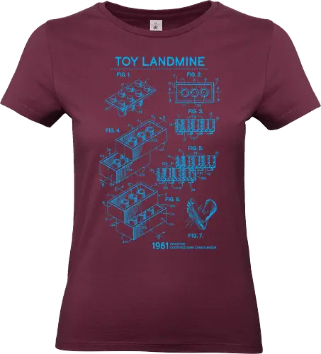 Toy Trap Blueprint - Lego, legos, funny, bricks, lego blueprint, blueprint, inventor, toys on floor, dad, fathers day, humour, toy mat, box of toys, foot, standing on toys - Standard T-Shirt (Women)