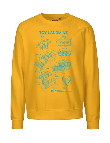 Toy Trap Blueprint - Lego, legos, funny, bricks, lego blueprint, blueprint, inventor, toys on floor, dad, fathers day, humour, toy mat, box of toys, foot, standing on toys - Fairtrade Sweatshirt