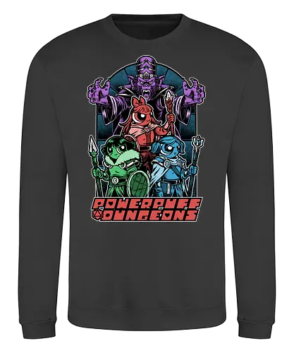Power Girls Dungeons - rpg, Pen and Paper, d20, Pen and paper, dungeon master, role-playing game, tabletop, game master, cartoon, monkey, Retro Vintage, Retro, Vintage, Tv Show, Animated, Funny, Mashup - Sweatshirt