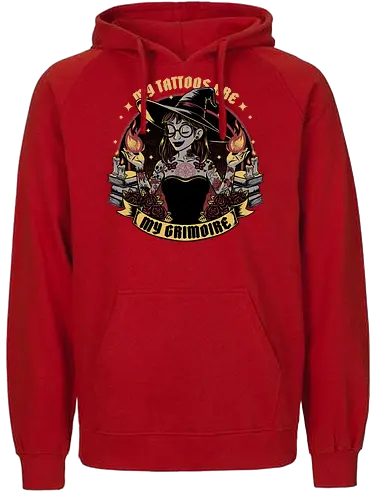 Witch Tattoo Grimoire - Books, Occult, Occultism, Roses, Woman, Pinup, Witch, Bewitched, Witch, Witches, Witchcraft, Magic, Magical, Dark Fantasy, Fantasy, Ritual, Spells, Spell, Spell Book, Tattoo, Tattoos, Traditional Tattoo - Fairtrade Hoodie