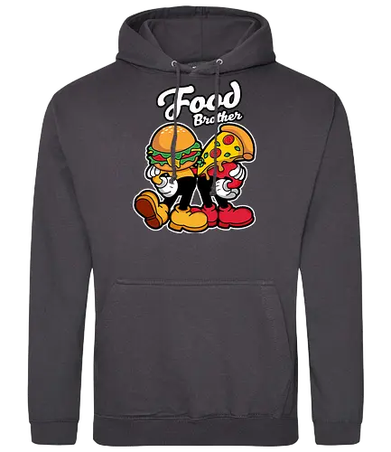 food brother  - pizza, burger, food, cool, funny, vintage, cartoon, logo, classic, brother, sister, friendship - Standard Hoodie