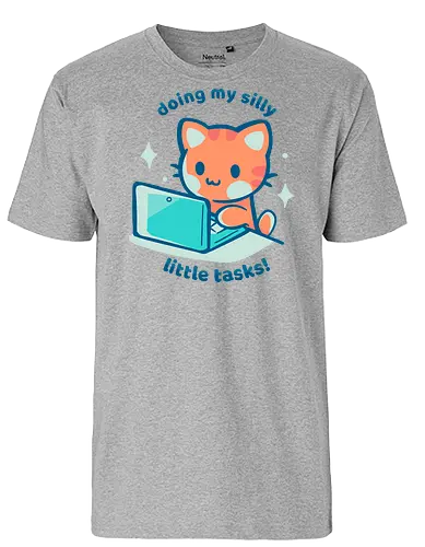 Doing my Silly Little Tasks - silly tasks, cat typing, cute work, kawaii cat, work from home, productivity, funny office, dumme Aufgaben, Katze tippt, niedliche Arbeit, kawaii Katze, Arbeit von zu Hause, Produktivität, lustiges Büro, gemütlicher Kern, pastellfarbene Katze - Fairtrade T-Shirt