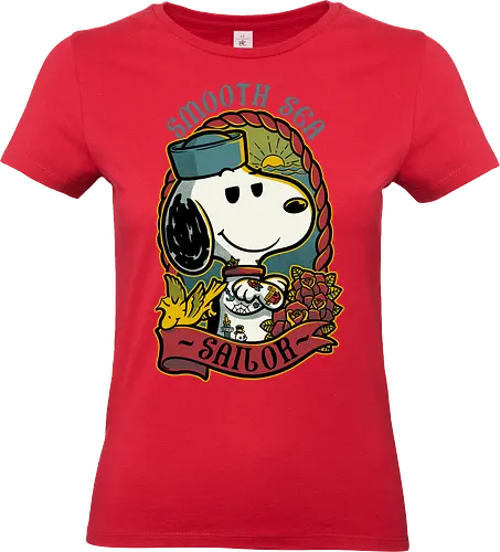 Beagle Sailor Tattoo - Dog, Pet, Comic, Classic, Retro Vintage, Vintage, Retro, Sailor, Pirate, Tattoo, Tattoos, Adventure, Sea - Standard T-Shirt (Women)