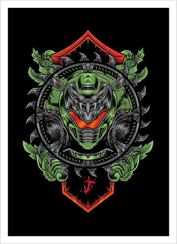 demon hunter  - hunter, cool, helmet, demon, bounty, robot, cyborg, vintage, classic, sword, 80s, 90s, war - Artprint