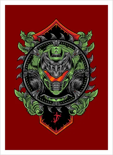 demon hunter  - hunter, cool, helmet, demon, bounty, robot, cyborg, vintage, classic, sword, 80s, 90s, war - Artprint