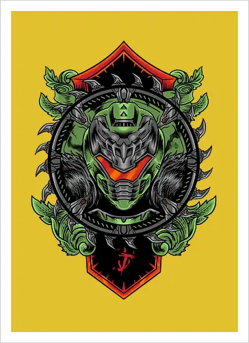demon hunter  - hunter, cool, helmet, demon, bounty, robot, cyborg, vintage, classic, sword, 80s, 90s, war - Artprint