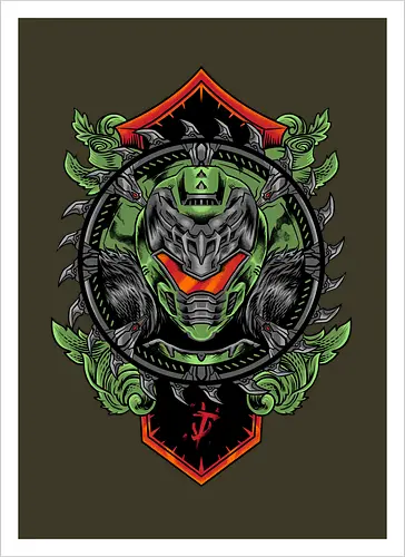 demon hunter  - hunter, cool, helmet, demon, bounty, robot, cyborg, vintage, classic, sword, 80s, 90s, war - Artprint