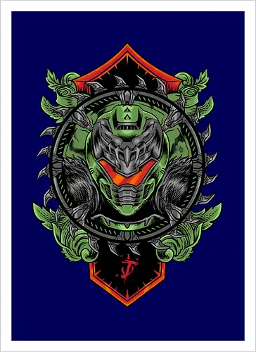 demon hunter  - hunter, cool, helmet, demon, bounty, robot, cyborg, vintage, classic, sword, 80s, 90s, war - Artprint