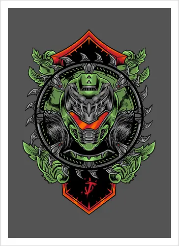 demon hunter  - hunter, cool, helmet, demon, bounty, robot, cyborg, vintage, classic, sword, 80s, 90s, war - Artprint
