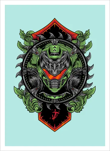 demon hunter  - hunter, cool, helmet, demon, bounty, robot, cyborg, vintage, classic, sword, 80s, 90s, war - Artprint