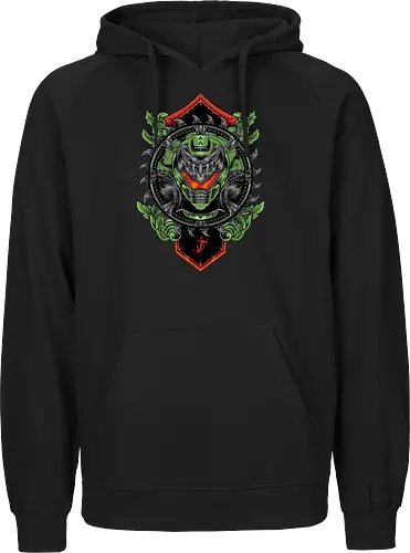 demon hunter  - hunter, cool, helmet, demon, bounty, robot, cyborg, vintage, classic, sword, 80s, 90s, war - Fairtrade Hoodie