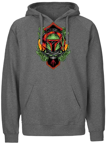 bounty hunter  - hunter, cool, helmet, demon, bounty, robot, cyborg, vintage, classic, sword, 80s, 90s, war - Fairtrade Hoodie