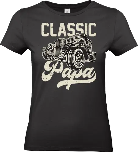 Classic Papa - vintage car, retro design, classic automobile, dark background, typography, antique, vehicle illustration, nostalgic, retro font, stylish design - Standard T-Shirt (Women)