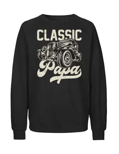 Classic Papa - vintage car, retro design, classic automobile, dark background, typography, antique, vehicle illustration, nostalgic, retro font, stylish design - Fairtrade Sweatshirt