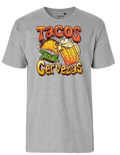 Tacos And Cervezas - Taco Tuesday Celebration - taco tuesday, beer, cerveza, cinco de mayo, drinking, fiesta, food lover, i love tacos, mexican, mexican food, taco lover, tacos, tacos lover, beer lover gift, tacos lover gift - Fairtrade T-Shirt