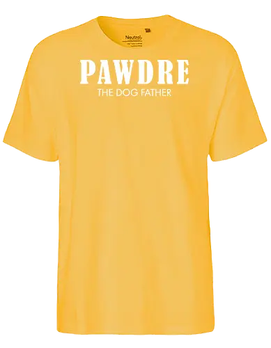 PAWDRE THE DOGFATHER - parody, humor, typography, dog, pun, text design, wordplay, poster, minimalistic - Fairtrade T-Shirt