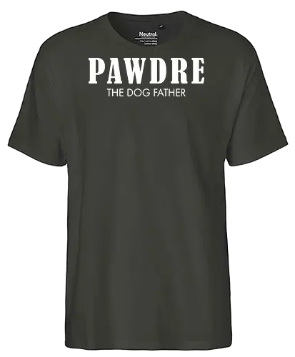 PAWDRE THE DOGFATHER - parody, humor, typography, dog, pun, text design, wordplay, poster, minimalistic - Fairtrade T-Shirt