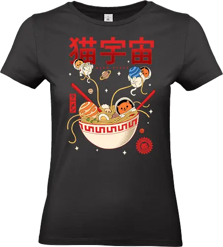 Neko Space - Ramen Adventures - cat, anime, astronaut, cosmos, cute cats, food, galaxy, japanese, kitten, kitty, noodles, ramen, space, stars, planets - Standard T-Shirt (Women)