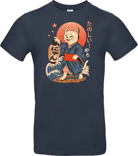 ukiyo-e style cat – japanese - festival kimono cat, lantern neko vibe, wavy samurai cat, blossom temple feline, vintage matsuri mood, red sun neko, joyful kimono cat, happy feline festival, kawaii wave cat, japanese lantern joy, zen festival friend - Standard T-Shirt