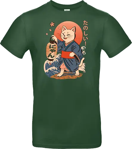 ukiyo-e style cat – japanese - festival kimono cat, lantern neko vibe, wavy samurai cat, blossom temple feline, vintage matsuri mood, red sun neko, joyful kimono cat, happy feline festival, kawaii wave cat, japanese lantern joy, zen festival friend - Standard T-Shirt