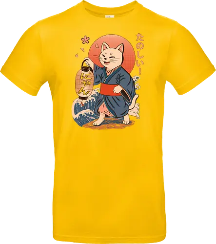 ukiyo-e style cat – japanese - festival kimono cat, lantern neko vibe, wavy samurai cat, blossom temple feline, vintage matsuri mood, red sun neko, joyful kimono cat, happy feline festival, kawaii wave cat, japanese lantern joy, zen festival friend - Standard T-Shirt