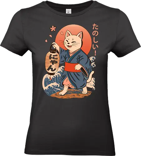 ukiyo-e style cat – japanese - festival kimono cat, lantern neko vibe, wavy samurai cat, blossom temple feline, vintage matsuri mood, red sun neko, joyful kimono cat, happy feline festival, kawaii wave cat, japanese lantern joy, zen festival friend - Standard T-Shirt (Women)