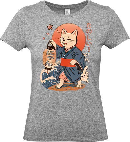 ukiyo-e style cat – japanese - festival kimono cat, lantern neko vibe, wavy samurai cat, blossom temple feline, vintage matsuri mood, red sun neko, joyful kimono cat, happy feline festival, kawaii wave cat, japanese lantern joy, zen festival friend - Standard T-Shirt (Women)