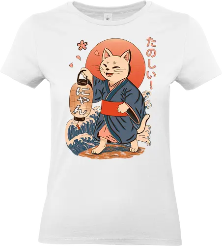 ukiyo-e style cat – japanese - festival kimono cat, lantern neko vibe, wavy samurai cat, blossom temple feline, vintage matsuri mood, red sun neko, joyful kimono cat, happy feline festival, kawaii wave cat, japanese lantern joy, zen festival friend - Standard T-Shirt (Women)