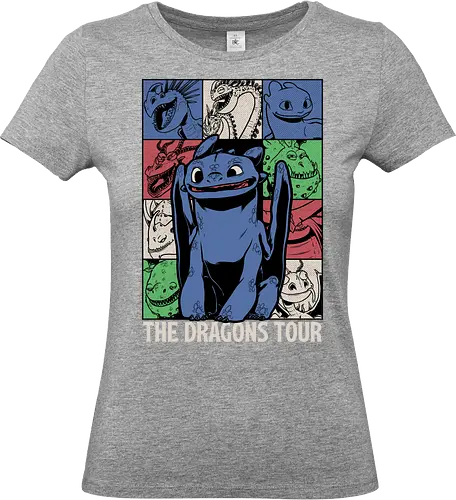 Dragons Tour Movie - Dragon, Viking, Vikings, Adventure, Fantasy, Mythical, Mythology, Mythological Creatures, Cute, Fun, Funny, Poster, Movie, Animation, Musical, Music, Music Tour, Show, Tour, World Tour - Standard T-Shirt (Women)
