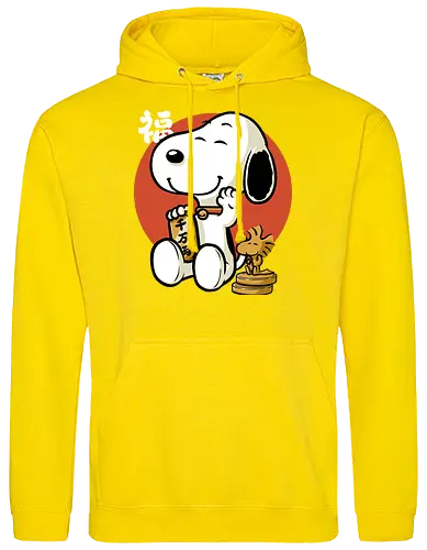 Luck Money Beagle - Money, Cereal, Lucky Cat, Lucky, Good Luck, Luck, Japanese, Kanji, Classic, Vintage, Retro, Retro Vintage, Comic, Comics, Dog, Pet, Bird, Gold - Standard Hoodie