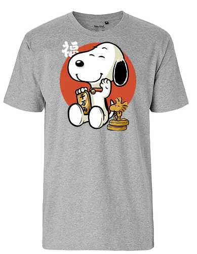 Luck Money Beagle - Money, Cereal, Lucky Cat, Lucky, Good Luck, Luck, Japanese, Kanji, Classic, Vintage, Retro, Retro Vintage, Comic, Comics, Dog, Pet, Bird, Gold - Fairtrade T-Shirt