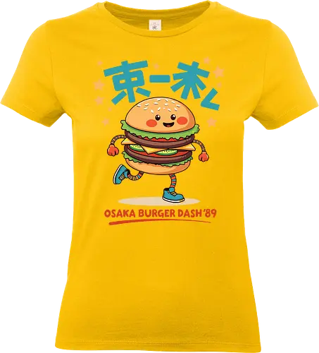 OSAKA BURGER DASH - burger, cartoon, cute, playful, running, japanese, stars, sneakers, osaka, character - Standard T-Shirt (Women)