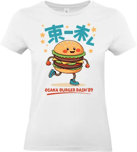 OSAKA BURGER DASH - burger, cartoon, cute, playful, running, japanese, stars, sneakers, osaka, character - Standard T-Shirt (Women)