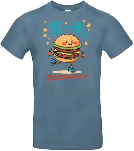 OSAKA BURGER DASH - burger, cartoon, cute, playful, running, japanese, stars, sneakers, osaka, character - Standard T-Shirt