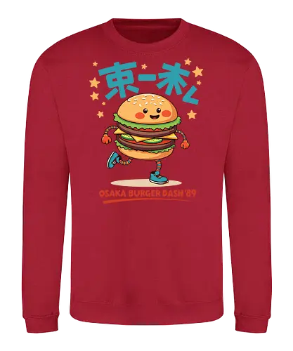 OSAKA BURGER DASH - burger, cartoon, cute, playful, running, japanese, stars, sneakers, osaka, character - Sweatshirt