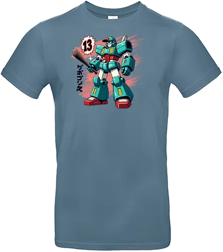 robot baseball - robot, teal, baseball bat, number 13, futuristic, mechanical, colorful, dynamic, text, number - Standard T-Shirt