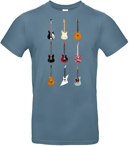 Guitars Of The History Of Rock - guitar, band, blues, electric guitar, guitar player, guitarist, hardrock, rock and roll music, instruments, heavy metal, metal, music, musician, playing guitar, rock - Standard T-Shirt