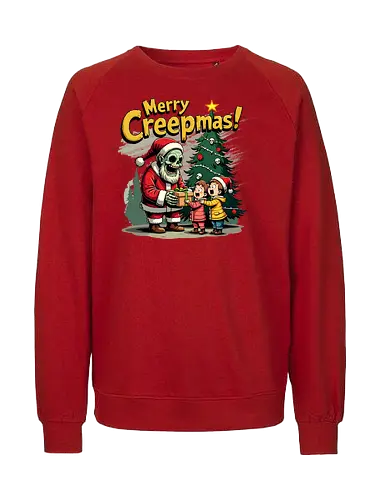 Merry Creepmas! - skeleton, santa claus, christmas tree, gift, children, surprise, holiday, humorous, spooky, text - Fairtrade Sweatshirt
