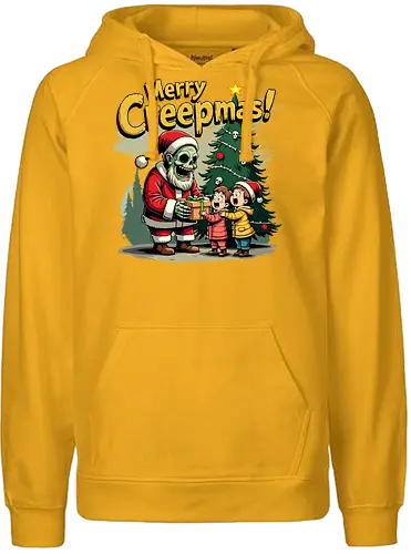 Merry Creepmas! - skeleton, santa claus, christmas tree, gift, children, surprise, holiday, humorous, spooky, text - Fairtrade Hoodie