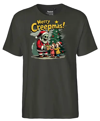 Merry Creepmas! - skeleton, santa claus, christmas tree, gift, children, surprise, holiday, humorous, spooky, text - Fairtrade T-Shirt