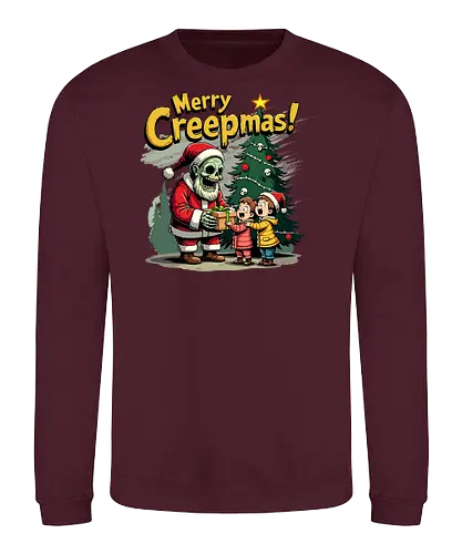 Merry Creepmas! - skeleton, santa claus, christmas tree, gift, children, surprise, holiday, humorous, spooky, text - Sweatshirt