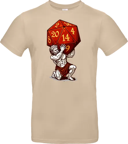 D20 Atlas - not holding the world, but a massive, glowing red D20. A bold fusion of ancient mythology and tabletop RPG culture, it's perfect for RPG fans, fantasy lovers, vivid colors, Carry the weight of fateâ€”with style! This epic design features Atlas, the legendary titan, and dice enthusiasts alike. Each face of the die symbolizes the unpredictability of fate, while Atlas represents the strength it takes to bear it. Striking artwork, and a clever twist on classic loreâ€”this design is a critical hit for any adventurer at heart. aesthetic, atlas, cool, critical hit, d20, dices, dragon, dungeon, funny tee, gaming, geek, greek statue, illustration, retro tee, roleplay, rpg, rpg dices, vintage, lm2kone, auto_awesome Essayez avec : aesthetic, atlas, cool, critical hit, d20, dices, dragon, dungeon, funny tee, gaming, geek, greek statue, illustration, retro tee, roleplay, rpg, rpg dices, vintage, lm2 kone, 174 / 5 000 Ästhetik, Atlas, Cool, Kritischer Treffer, d20, Würfel, Drache, Dungeon, Lustiges T-Shirt, Gaming, Geek, Griechische Statue, Illustration, Retro-T-Shirt, Rollenspiel, RPG, RPG-Würfel, Vintage, lm2kone - Standard T-Shirt