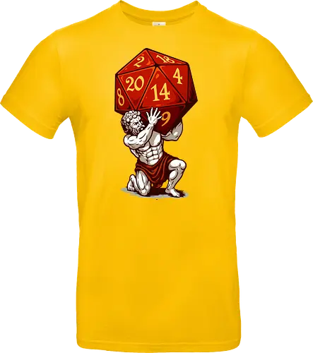 D20 Atlas - not holding the world, but a massive, glowing red D20. A bold fusion of ancient mythology and tabletop RPG culture, it's perfect for RPG fans, fantasy lovers, vivid colors, Carry the weight of fateâ€”with style! This epic design features Atlas, the legendary titan, and dice enthusiasts alike. Each face of the die symbolizes the unpredictability of fate, while Atlas represents the strength it takes to bear it. Striking artwork, and a clever twist on classic loreâ€”this design is a critical hit for any adventurer at heart. aesthetic, atlas, cool, critical hit, d20, dices, dragon, dungeon, funny tee, gaming, geek, greek statue, illustration, retro tee, roleplay, rpg, rpg dices, vintage, lm2kone, auto_awesome Essayez avec : aesthetic, atlas, cool, critical hit, d20, dices, dragon, dungeon, funny tee, gaming, geek, greek statue, illustration, retro tee, roleplay, rpg, rpg dices, vintage, lm2 kone, 174 / 5 000 Ästhetik, Atlas, Cool, Kritischer Treffer, d20, Würfel, Drache, Dungeon, Lustiges T-Shirt, Gaming, Geek, Griechische Statue, Illustration, Retro-T-Shirt, Rollenspiel, RPG, RPG-Würfel, Vintage, lm2kone - Standard T-Shirt