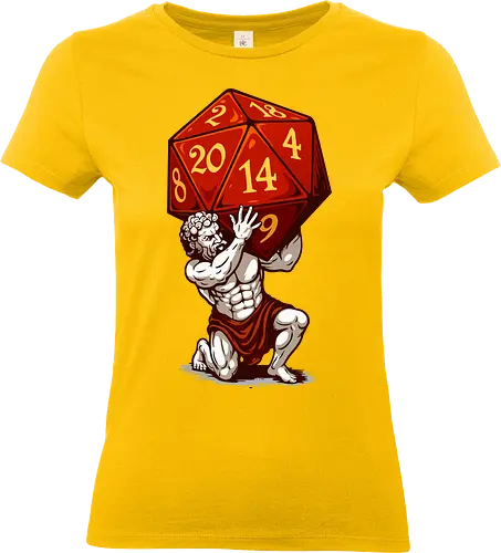 D20 Atlas - not holding the world, but a massive, glowing red D20. A bold fusion of ancient mythology and tabletop RPG culture, it's perfect for RPG fans, fantasy lovers, vivid colors, Carry the weight of fateâ€”with style! This epic design features Atlas, the legendary titan, and dice enthusiasts alike. Each face of the die symbolizes the unpredictability of fate, while Atlas represents the strength it takes to bear it. Striking artwork, and a clever twist on classic loreâ€”this design is a critical hit for any adventurer at heart. aesthetic, atlas, cool, critical hit, d20, dices, dragon, dungeon, funny tee, gaming, geek, greek statue, illustration, retro tee, roleplay, rpg, rpg dices, vintage, lm2kone, auto_awesome Essayez avec : aesthetic, atlas, cool, critical hit, d20, dices, dragon, dungeon, funny tee, gaming, geek, greek statue, illustration, retro tee, roleplay, rpg, rpg dices, vintage, lm2 kone, 174 / 5 000 Ästhetik, Atlas, Cool, Kritischer Treffer, d20, Würfel, Drache, Dungeon, Lustiges T-Shirt, Gaming, Geek, Griechische Statue, Illustration, Retro-T-Shirt, Rollenspiel, RPG, RPG-Würfel, Vintage, lm2kone - Standard T-Shirt (Women)