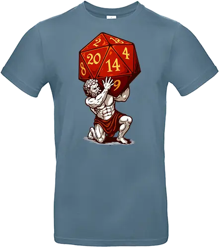 D20 Atlas - not holding the world, but a massive, glowing red D20. A bold fusion of ancient mythology and tabletop RPG culture, it's perfect for RPG fans, fantasy lovers, vivid colors, Carry the weight of fateâ€”with style! This epic design features Atlas, the legendary titan, and dice enthusiasts alike. Each face of the die symbolizes the unpredictability of fate, while Atlas represents the strength it takes to bear it. Striking artwork, and a clever twist on classic loreâ€”this design is a critical hit for any adventurer at heart. aesthetic, atlas, cool, critical hit, d20, dices, dragon, dungeon, funny tee, gaming, geek, greek statue, illustration, retro tee, roleplay, rpg, rpg dices, vintage, lm2kone, auto_awesome Essayez avec : aesthetic, atlas, cool, critical hit, d20, dices, dragon, dungeon, funny tee, gaming, geek, greek statue, illustration, retro tee, roleplay, rpg, rpg dices, vintage, lm2 kone, 174 / 5 000 Ästhetik, Atlas, Cool, Kritischer Treffer, d20, Würfel, Drache, Dungeon, Lustiges T-Shirt, Gaming, Geek, Griechische Statue, Illustration, Retro-T-Shirt, Rollenspiel, RPG, RPG-Würfel, Vintage, lm2kone - Standard T-Shirt