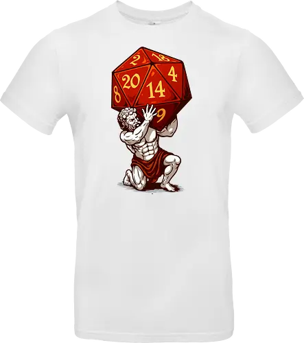 D20 Atlas - not holding the world, but a massive, glowing red D20. A bold fusion of ancient mythology and tabletop RPG culture, it's perfect for RPG fans, fantasy lovers, vivid colors, Carry the weight of fateâ€”with style! This epic design features Atlas, the legendary titan, and dice enthusiasts alike. Each face of the die symbolizes the unpredictability of fate, while Atlas represents the strength it takes to bear it. Striking artwork, and a clever twist on classic loreâ€”this design is a critical hit for any adventurer at heart. aesthetic, atlas, cool, critical hit, d20, dices, dragon, dungeon, funny tee, gaming, geek, greek statue, illustration, retro tee, roleplay, rpg, rpg dices, vintage, lm2kone, auto_awesome Essayez avec : aesthetic, atlas, cool, critical hit, d20, dices, dragon, dungeon, funny tee, gaming, geek, greek statue, illustration, retro tee, roleplay, rpg, rpg dices, vintage, lm2 kone, 174 / 5 000 Ästhetik, Atlas, Cool, Kritischer Treffer, d20, Würfel, Drache, Dungeon, Lustiges T-Shirt, Gaming, Geek, Griechische Statue, Illustration, Retro-T-Shirt, Rollenspiel, RPG, RPG-Würfel, Vintage, lm2kone - Standard T-Shirt