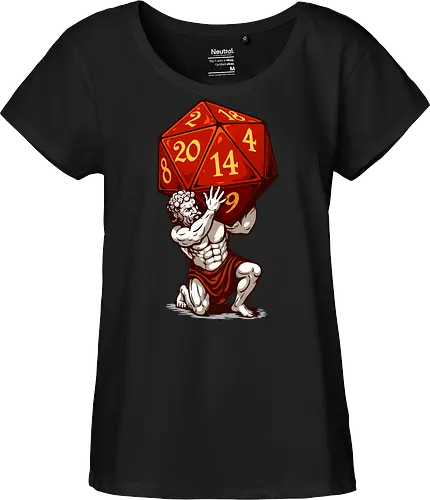 D20 Atlas - not holding the world, but a massive, glowing red D20. A bold fusion of ancient mythology and tabletop RPG culture, it's perfect for RPG fans, fantasy lovers, vivid colors, Carry the weight of fateâ€”with style! This epic design features Atlas, the legendary titan, and dice enthusiasts alike. Each face of the die symbolizes the unpredictability of fate, while Atlas represents the strength it takes to bear it. Striking artwork, and a clever twist on classic loreâ€”this design is a critical hit for any adventurer at heart. aesthetic, atlas, cool, critical hit, d20, dices, dragon, dungeon, funny tee, gaming, geek, greek statue, illustration, retro tee, roleplay, rpg, rpg dices, vintage, lm2kone, auto_awesome Essayez avec : aesthetic, atlas, cool, critical hit, d20, dices, dragon, dungeon, funny tee, gaming, geek, greek statue, illustration, retro tee, roleplay, rpg, rpg dices, vintage, lm2 kone, 174 / 5 000 Ästhetik, Atlas, Cool, Kritischer Treffer, d20, Würfel, Drache, Dungeon, Lustiges T-Shirt, Gaming, Geek, Griechische Statue, Illustration, Retro-T-Shirt, Rollenspiel, RPG, RPG-Würfel, Vintage, lm2kone - Fairtrade Girl Shirt