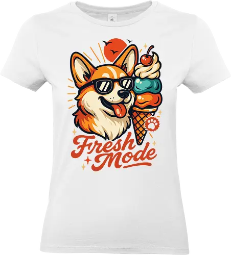 Eiscreme Corgi Fresh Mode - Ästhetik, cool, cooler Sommer, Corgi, Corgi-Hund, Hund, Essen, Feinschmecker, frische Mode, lustig, lustiges T-Shirt, Eiscreme, Illustration, Sommer, Sonnenbrille, lm2kone; - Standard T-Shirt (Women)