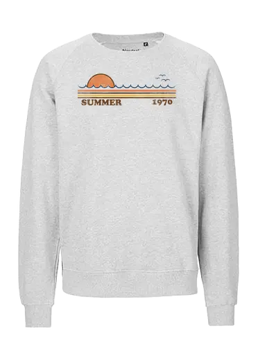 Summer 1970 - Summer, summertime, beach, surf, surfing, waves, oceans, minimal, vintage stripes, 70s, 1970 - Fairtrade Sweatshirt