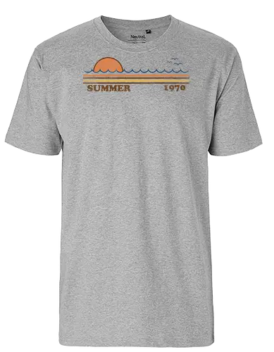 Summer 1970 - Summer, summertime, beach, surf, surfing, waves, oceans, minimal, vintage stripes, 70s, 1970 - Fairtrade T-Shirt